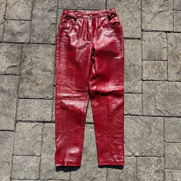 Power Source Leather Goods Made in USA Vintage Red Leather Pants Women's Medium - Picture 1 of 8